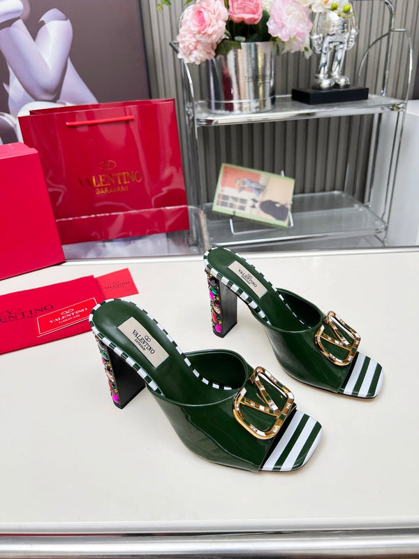 Sandales à talon haut VT Vlogo 10,5 cm Cuir verni vert émeraude 625761