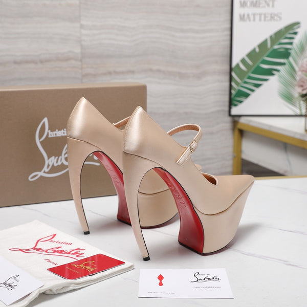 CL Matières Fécales Platform Pumps 15cm Light Beige Satin 637887