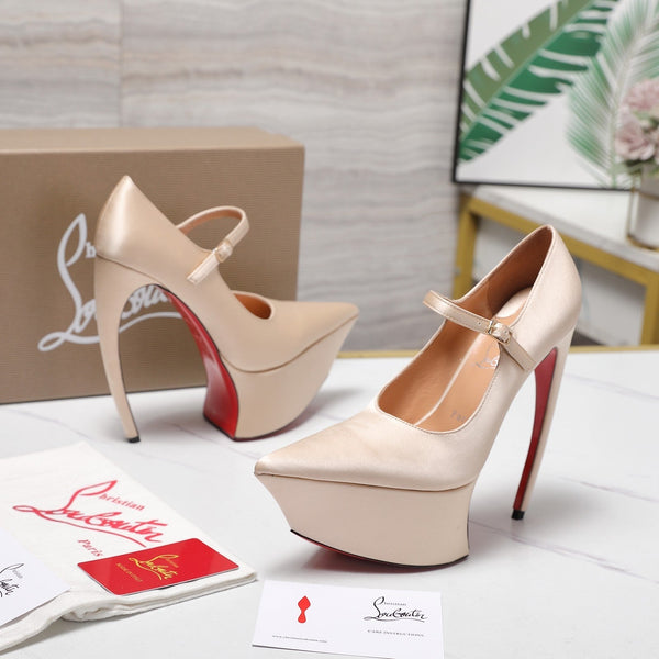 CL Matières Fécales Platform Pumps 15cm Light Beige Satin 637887