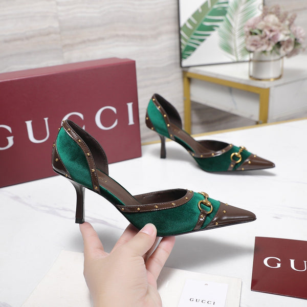 GG 26s Savoy Pumps Brown Green Lambskin Velvet 961242