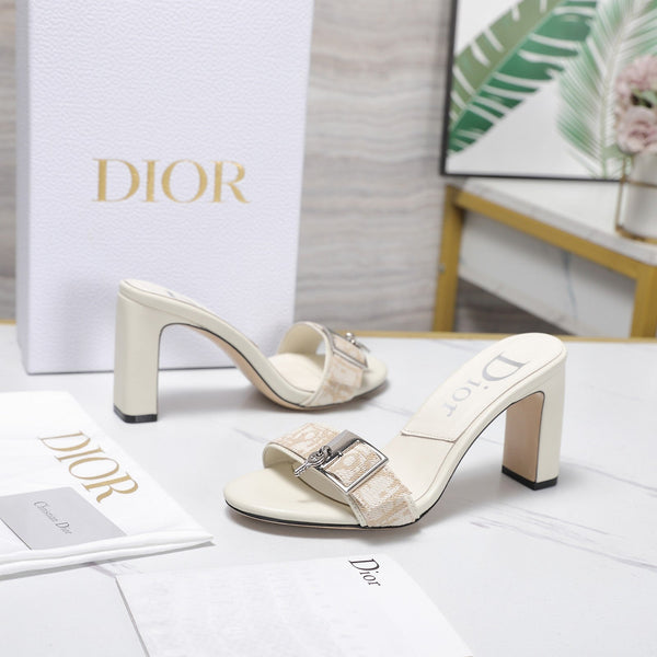CD 26s D-Idole Mules 8.5cm White Jacquard Calfskin 961310