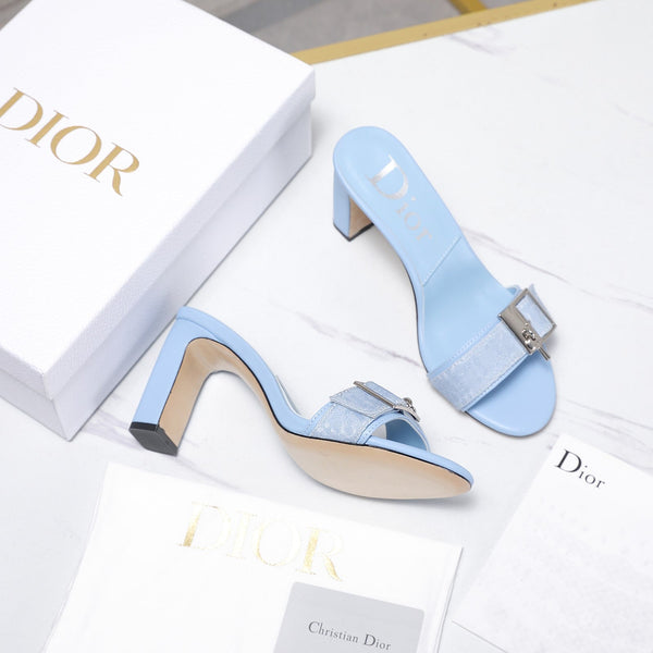 CD 26s D-Idole Mules 8.5cm Light Blue Jacquard Calfskin 961311
