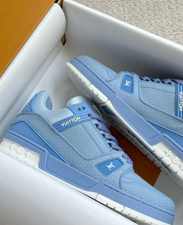 LV TRAINER SHOES SAPPHIRE BLUE GRAINED CALFSKIN