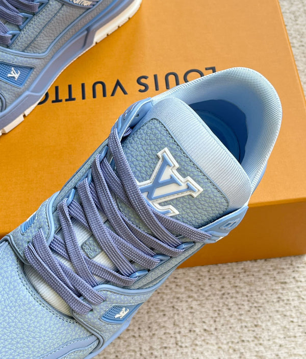 LV TRAINER SHOES SAPPHIRE BLUE GRAINED CALFSKIN