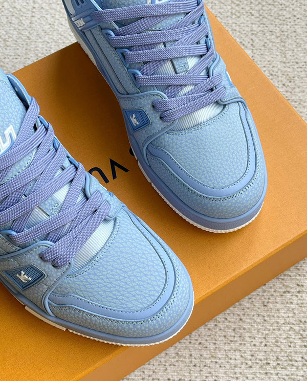 LV TRAINER SHOES SAPPHIRE BLUE GRAINED CALFSKIN