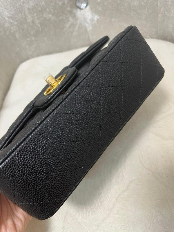 Flap Bag Mini 20cm Black Grained Calfskin Gold Hardware