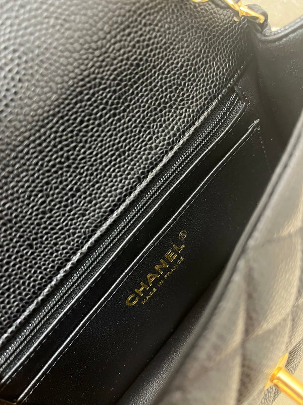 Flap Bag Mini 20cm Black Grained Calfskin Gold Hardware
