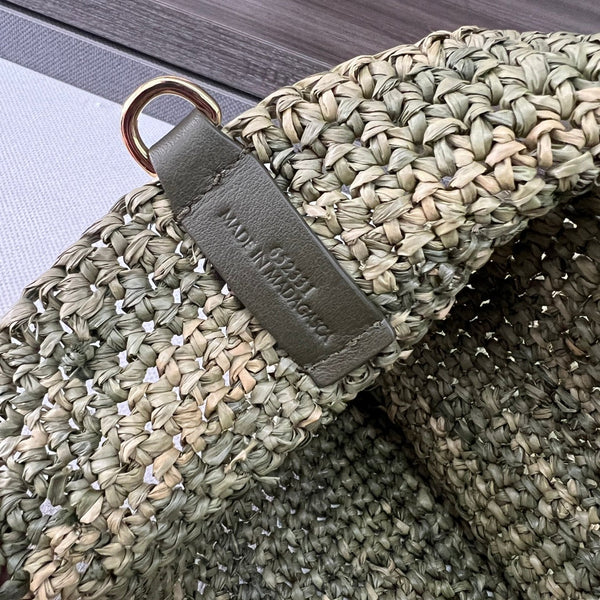 Loew Ibiza Mini Slit Raffia Tote Bag 30cm Olive Raffia Leather