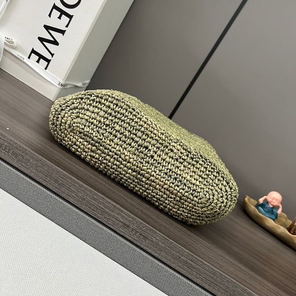 Loew Ibiza Mini Slit Raffia Tote Bag 30cm Olive Raffia Leather