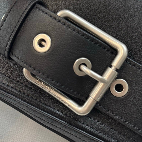 Loew Puzzle Biker Shoulder Bag 24cm Black Cowhide