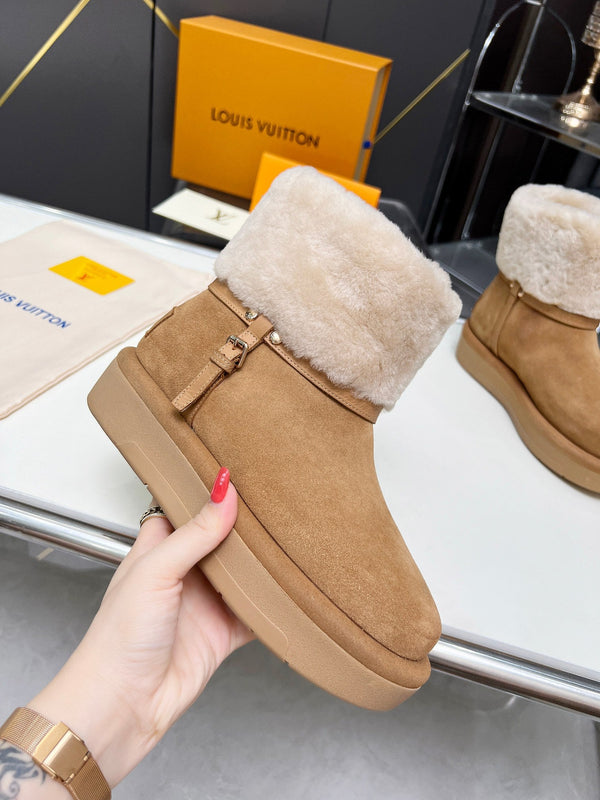 LV Aspen Platform Ankle Boot Brown White Suede