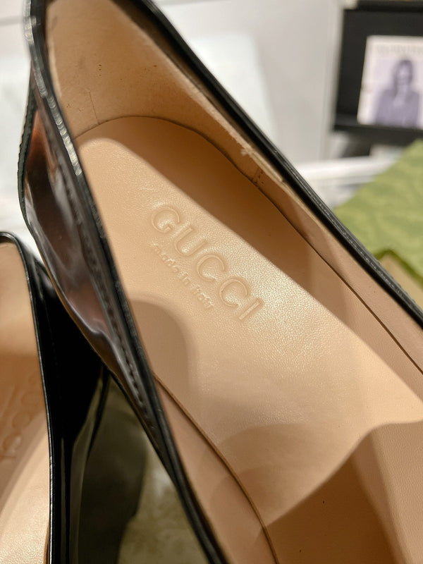 GG HORSEBIT PLATFORM LOAFER GLOSSY BLACK CALFSKIN