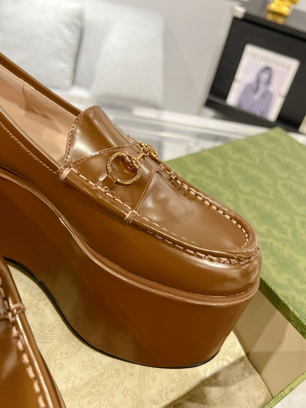 GG HORSEBIT PLATFORM LOAFER GLOSSY COPPER CALFSKIN