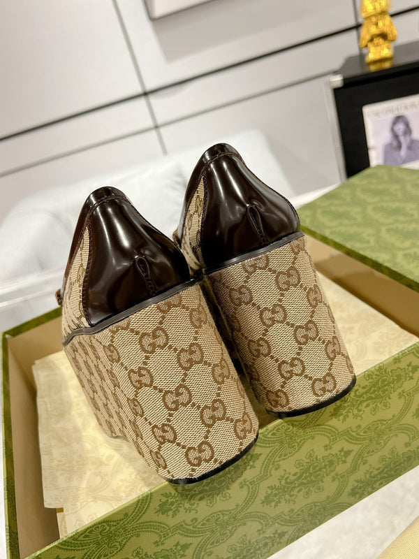 GG HORSEBIT PLATFORM LOAFER LIGHT BROWN CALFSKIN