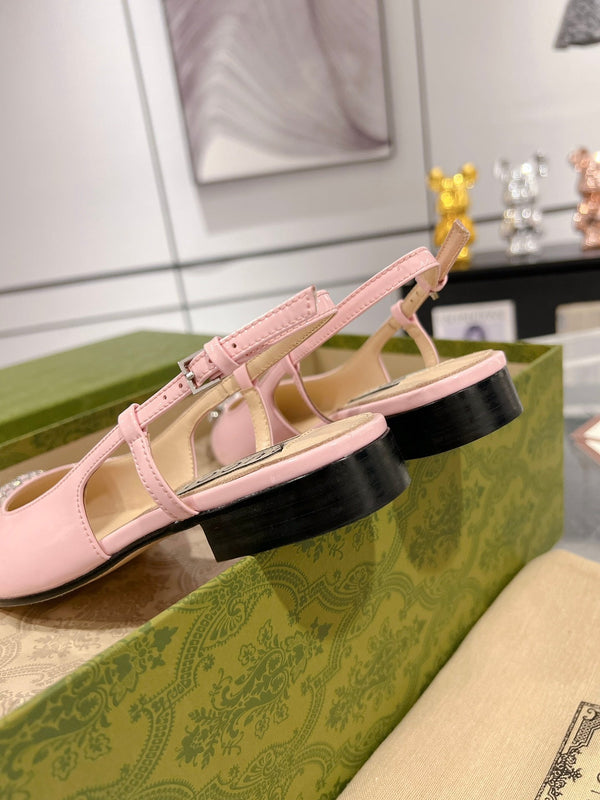 METALIC SLINGBACK FLATS IN ROSE PINK CALFSKIN
