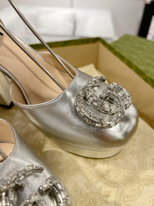 HIGH SANDAL SQUARE HEEL 12 CM IN SILVER CALFSKIN