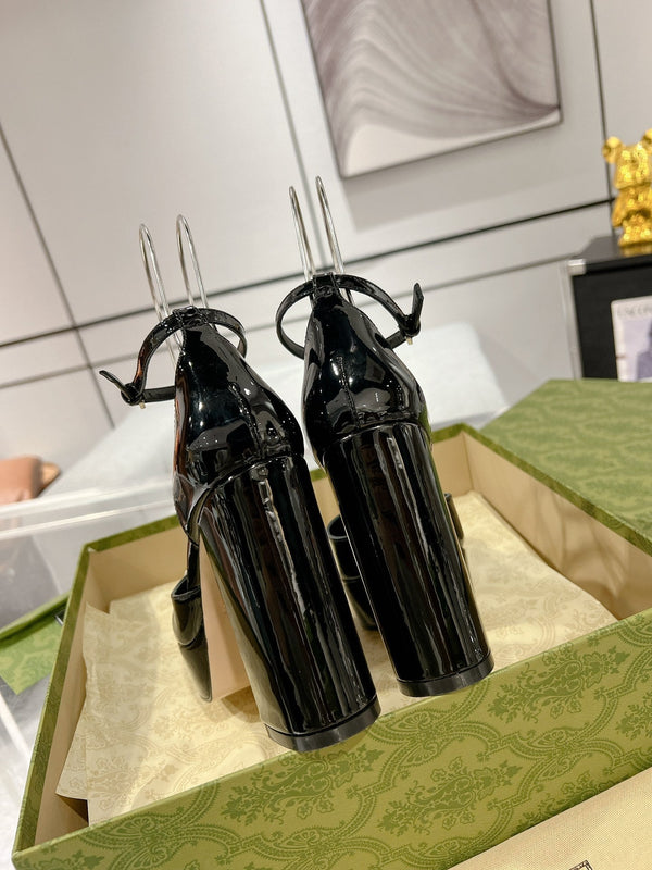 GG CRYSTALS PLATFORM PUMPS BLACK CALFSKIN