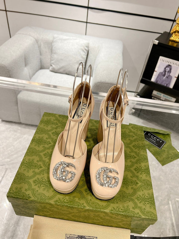 HIGH SANDAL SQUARE HEEL 12 CM IN TAN BEIGA CALFSKIN