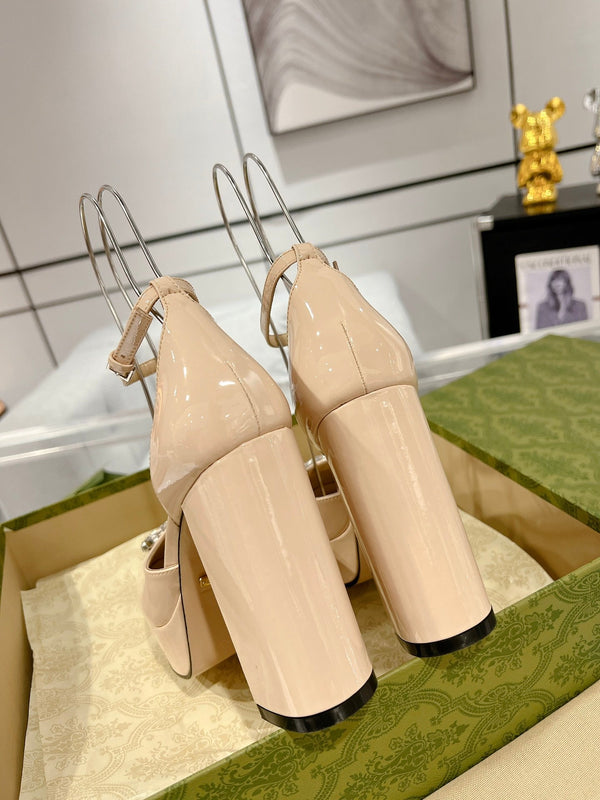 HIGH SANDAL SQUARE HEEL 12 CM IN TAN BEIGA CALFSKIN