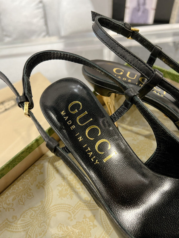 GG SLINGBACK HIGH HEEL PUMP BLACK CALFSKIN