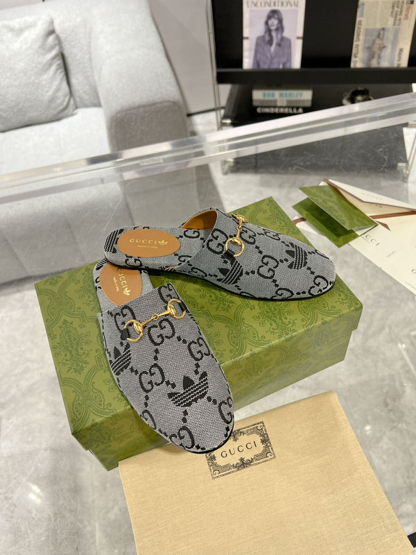 GG & ADIDAS MULE HORSEBIT BUCKLE LIGHT GRAY CANVAS