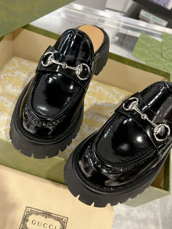 GG MULE WITH HORSEBIT GLOSSY BLACK CALFSKIN