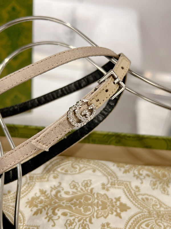 GG CRYSTAL CREAM HIGH HEEL SANDALS SATIN