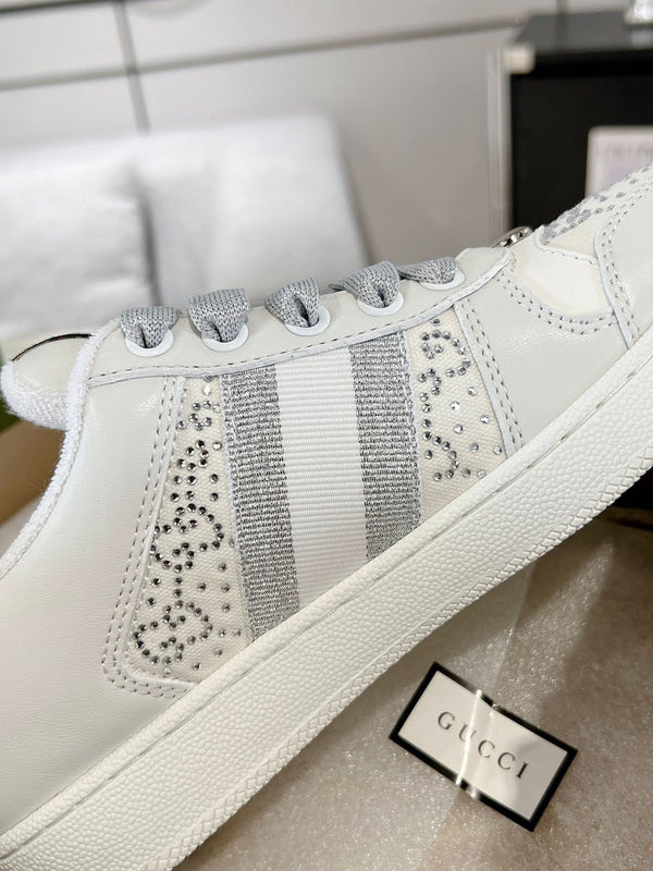 Gucci 2025 Baskets Screener Blanc Gris Cuir Toile 758539