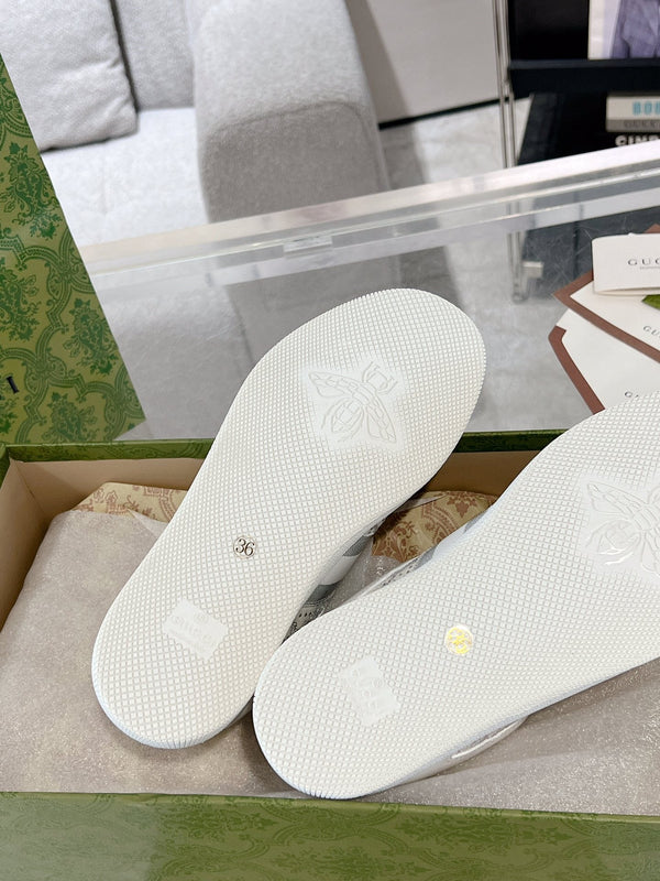 Gucci 2025 Baskets Screener Blanc Gris Cuir Toile 758539