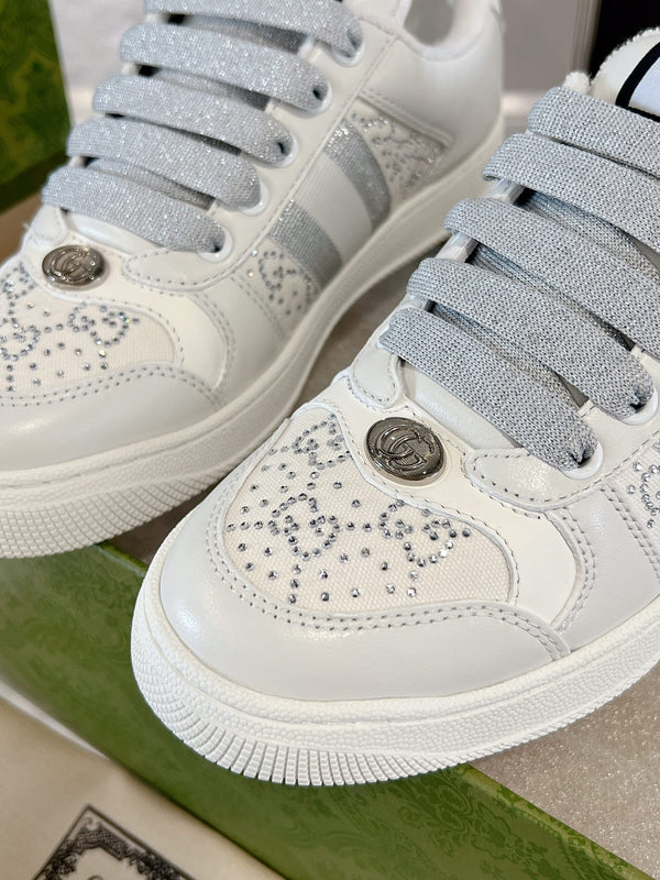 Gucci 2025 Baskets Screener Blanc Gris Cuir Toile 758539