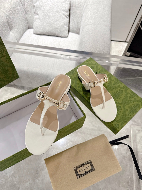 GC Horsebit Thong Sandals Ivory Leather 292476