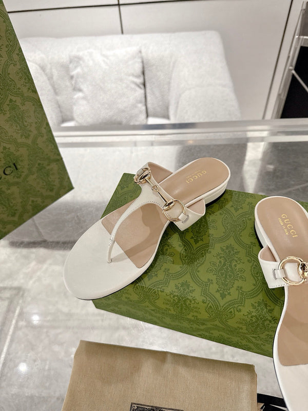 GC Horsebit Thong Sandals Ivory Leather 292476