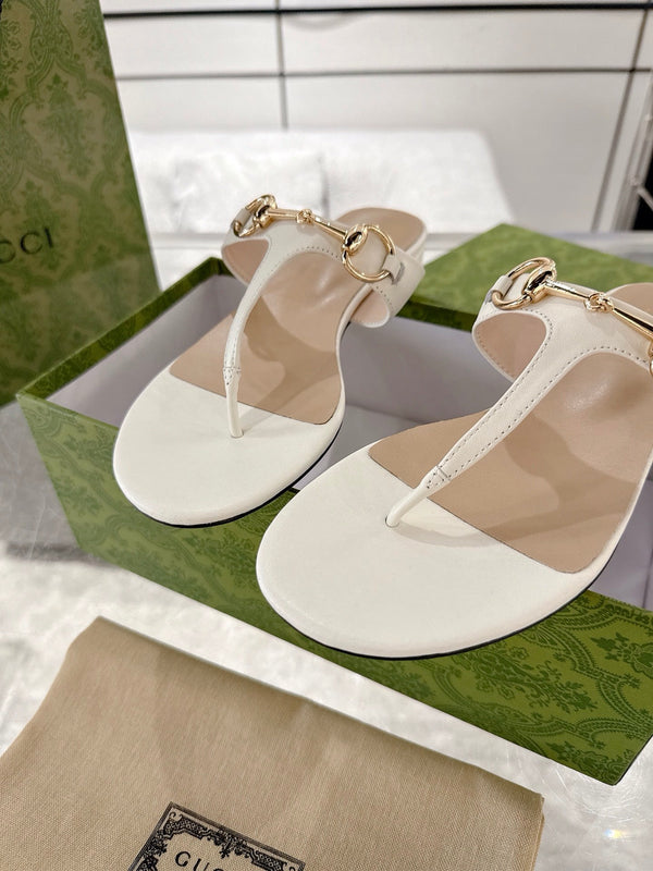 GC Horsebit Thong Sandals Ivory Leather 292476