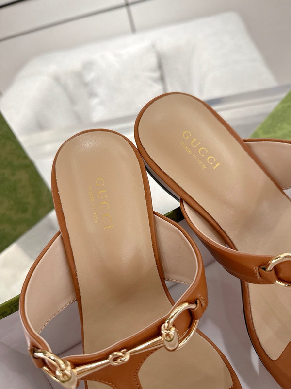 GC Horsebit Thong Sandals Brown Leather 292478