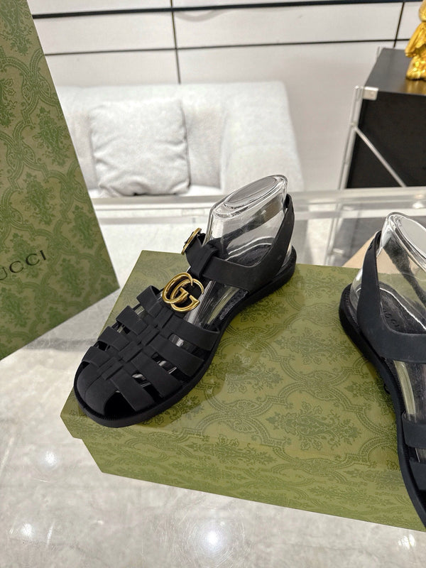 GC 25 Gold Double G Sandal Black Rubber 292430