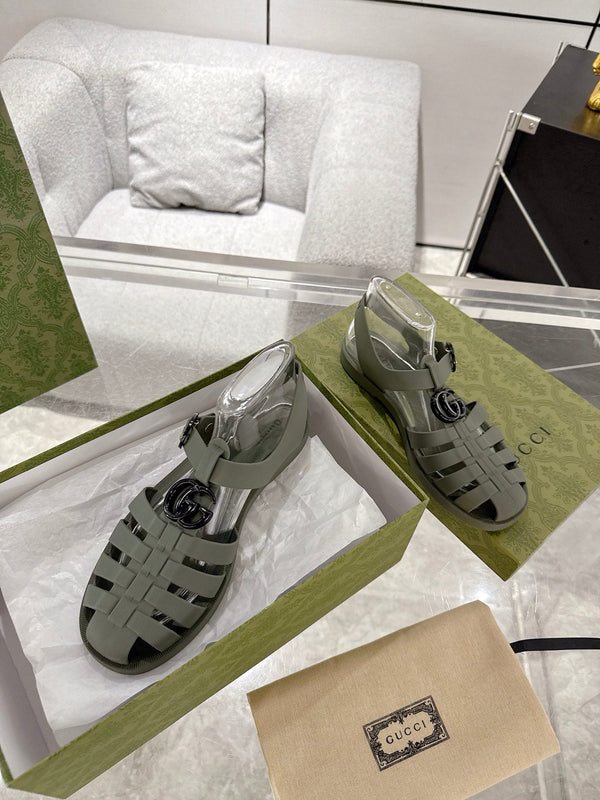 Sandalo GC 25 Glossy Black Double G in gomma verde scuro 292426