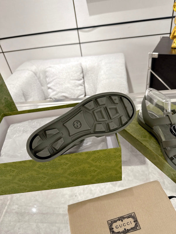 Sandalo GC 25 Glossy Black Double G in gomma verde scuro 292426