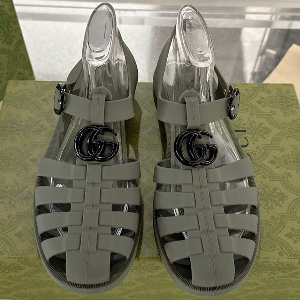 Sandalo GC 25 Glossy Black Double G in gomma verde scuro 292426