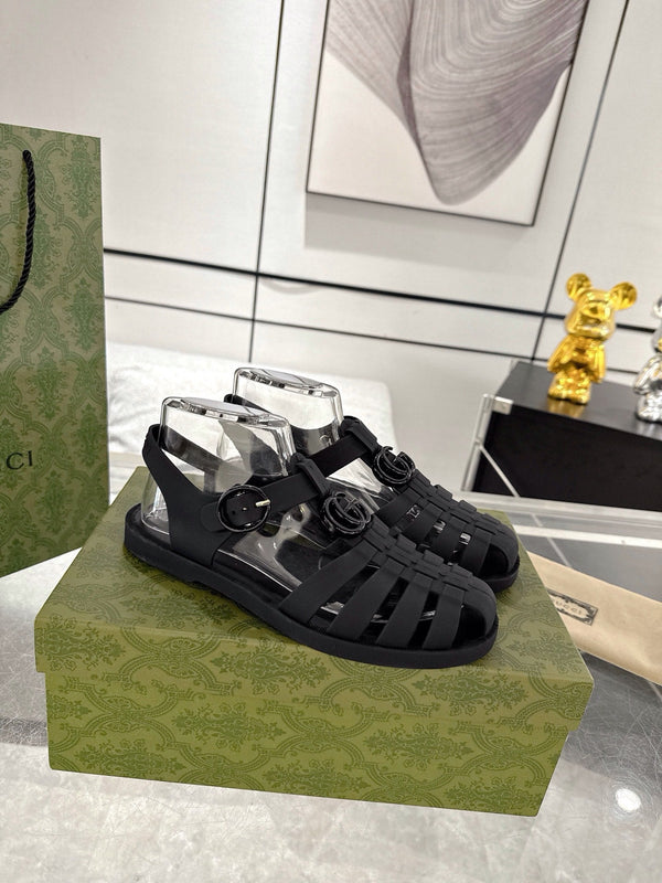 GC 25 Glossy Black Double G Sandal Black Rubber 292431