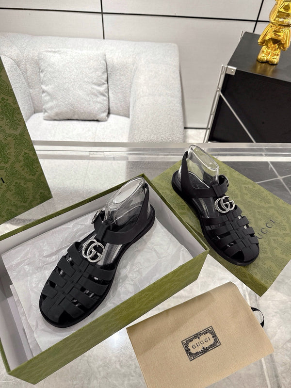 GC 25 Silver Double G Sandal Black Rubber 292433