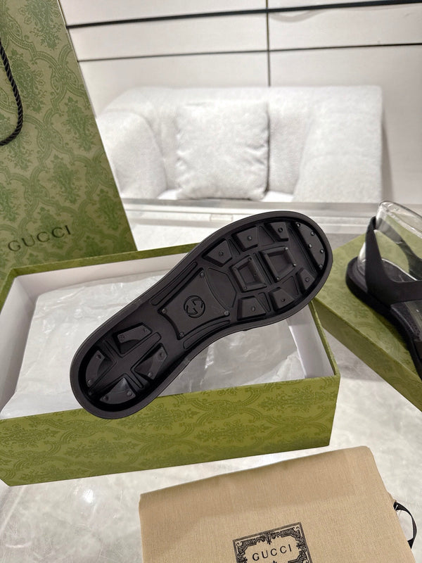 GC 25 Silver Double G Sandal Black Rubber 292433