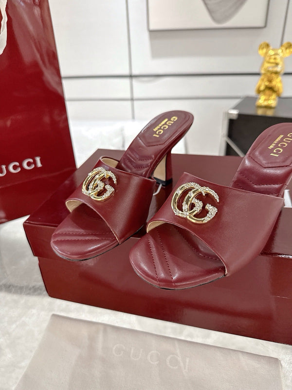 GC 2025 Double G High Heel Sandals Red Sheepskin 292470