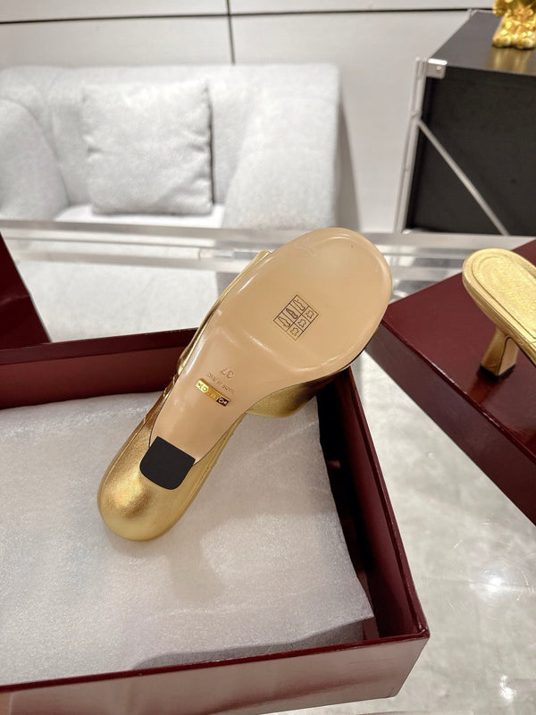 GC 2025 Double G High Heel Sandals Gold Sheepskin 292472