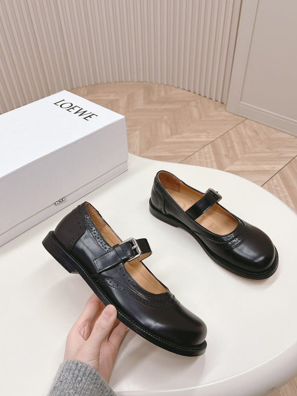 Loewe Campo Mary Jane Ballet Flat Black Cowhide