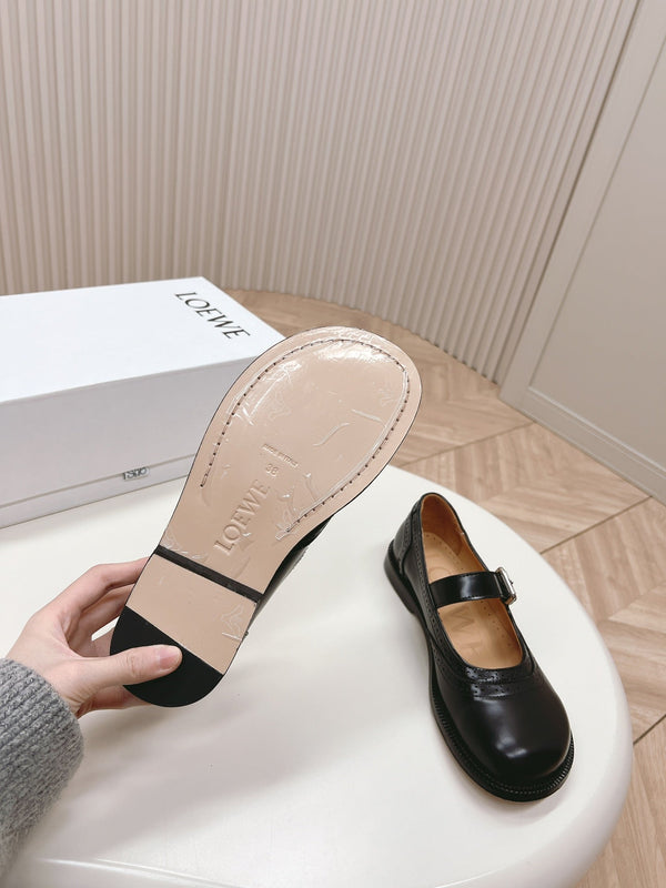 Loewe Campo Mary Jane Ballet Flat Black Cowhide