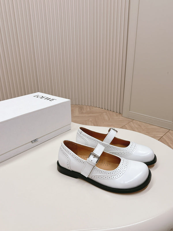Loewe Campo Mary Jane Ballet Flat White Cowhide