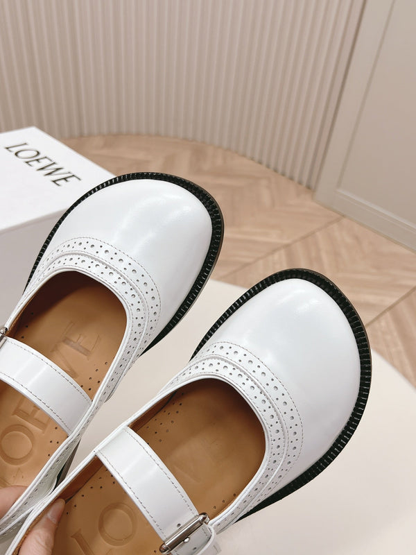 Loewe Campo Mary Jane Ballet Flat White Cowhide