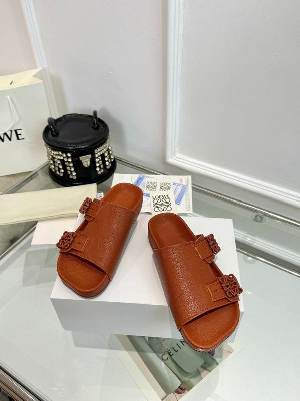 Loewe Ease Leather Slide Brown Sheepskin