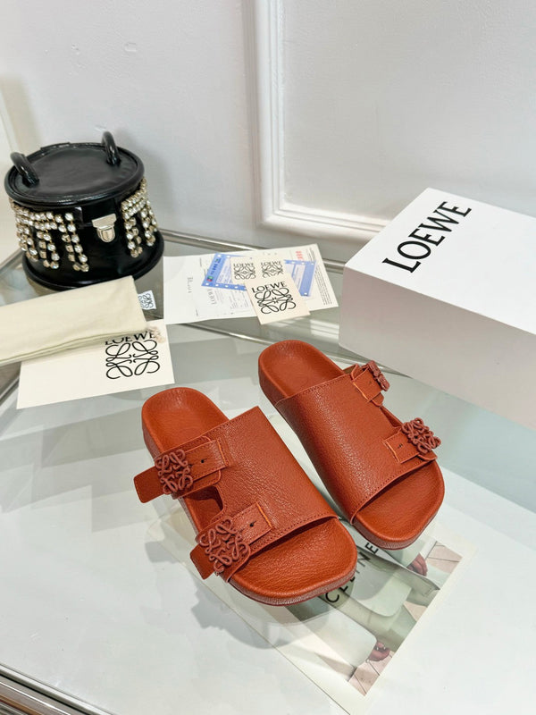 Loewe Ease Leather Slide Brown Sheepskin