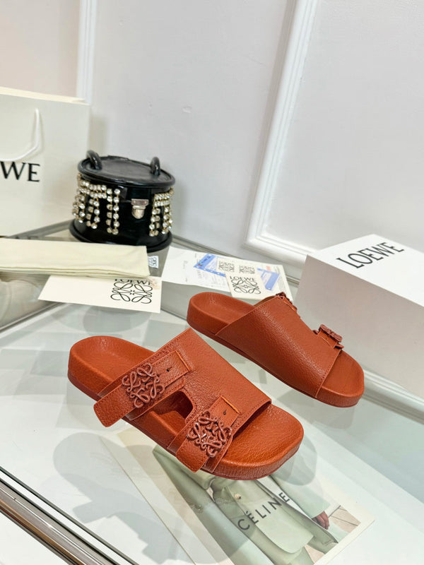 Loewe Ease Leather Slide Brown Sheepskin